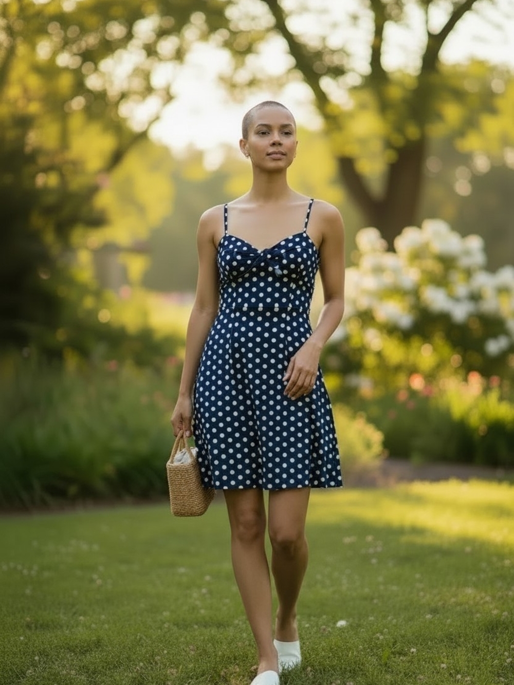 Main Strip Navy Polka Dot Spaghetti Strap Mini Dress